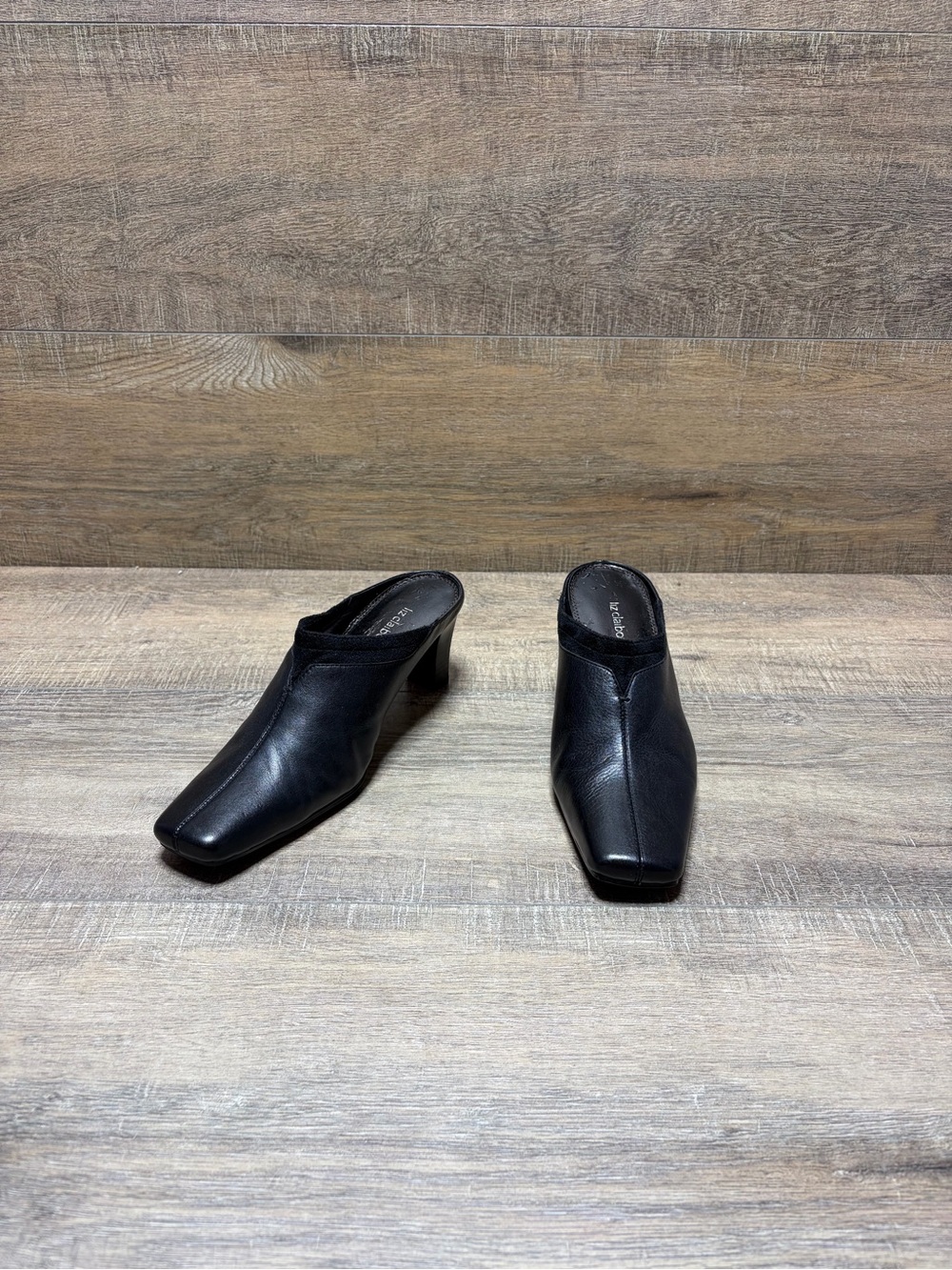 Liz Claiborne Black Leather Square-Toe Mule Heels